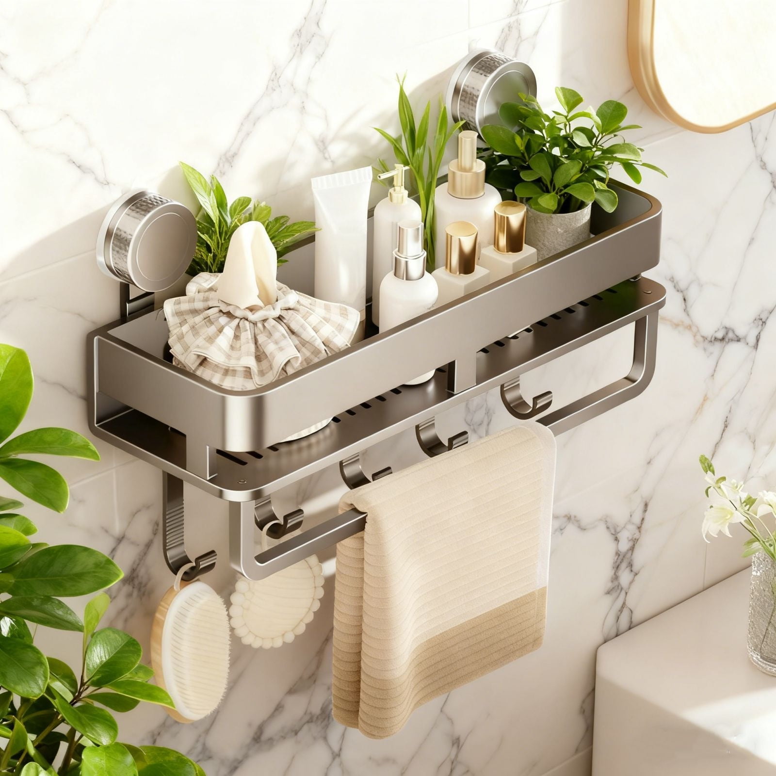 Wall Mounted Suction Cup Shelf – No Drill Required Storage Rack for Bathroom, Kitchen, and Bedroom – Versatile, Space-Saving Organizer with Rounded Corners for Safety – Easy One-Second Installation