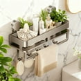 thumbnail image 4 of Bathroom Storage Rack | No Drilling Suction Cup Shelves for Bathroom Kitchen | Wall-Mounted Shelf Kitchen & Home Decor | Storage Tray with Hooks and Towel Rail, 4 of 6