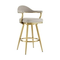 Justin 26" Swivel Counter Stool with Gold Brushed Stainless Steel and Taupe Fabric
