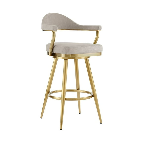 Justin 30" Swivel Bar Stool with Gold Brushed Stainless Steel and Taupe Fabric
