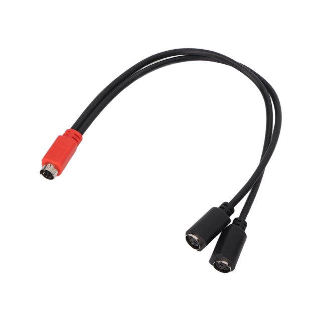 MINI DIN 6 Pin Splitter Cable, Red Black Head MINI DIN 6 Pin To 2 MINI DIN 6 Pin Cable Clear Signal Transmission For Keyboard