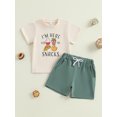 thumbnail image 4 of Toddler Kids Little Boy Shorts Set 12 18 24 Months 2T 3T 4T 5T 6T Letter Food Print Short Sleeve T-shirts Solid Elastic Waist Shorts 2 Piece Summer Outfit, 4 of 9
