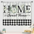 thumbnail image 4 of Rustic Farmhouse Kitchen Curtains,Country Green Flower Leaves Small Short Cafe Curtains Black White Buffalo Plaid Bathroom Window Treatment Tier Curtains 2 Panels,52X84 Inch, 4 of 5