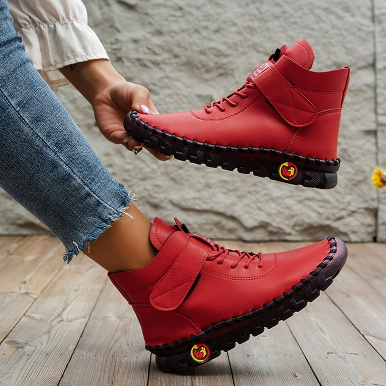 Womens High Heel Short Boots Casual Thick Soled Cross Strap Motorcycle Boots New Booties Women Boots Medium Heel Leather Boots for Women Low Heel Wide Womens Leather Boots 6 Cute Boots Heel for