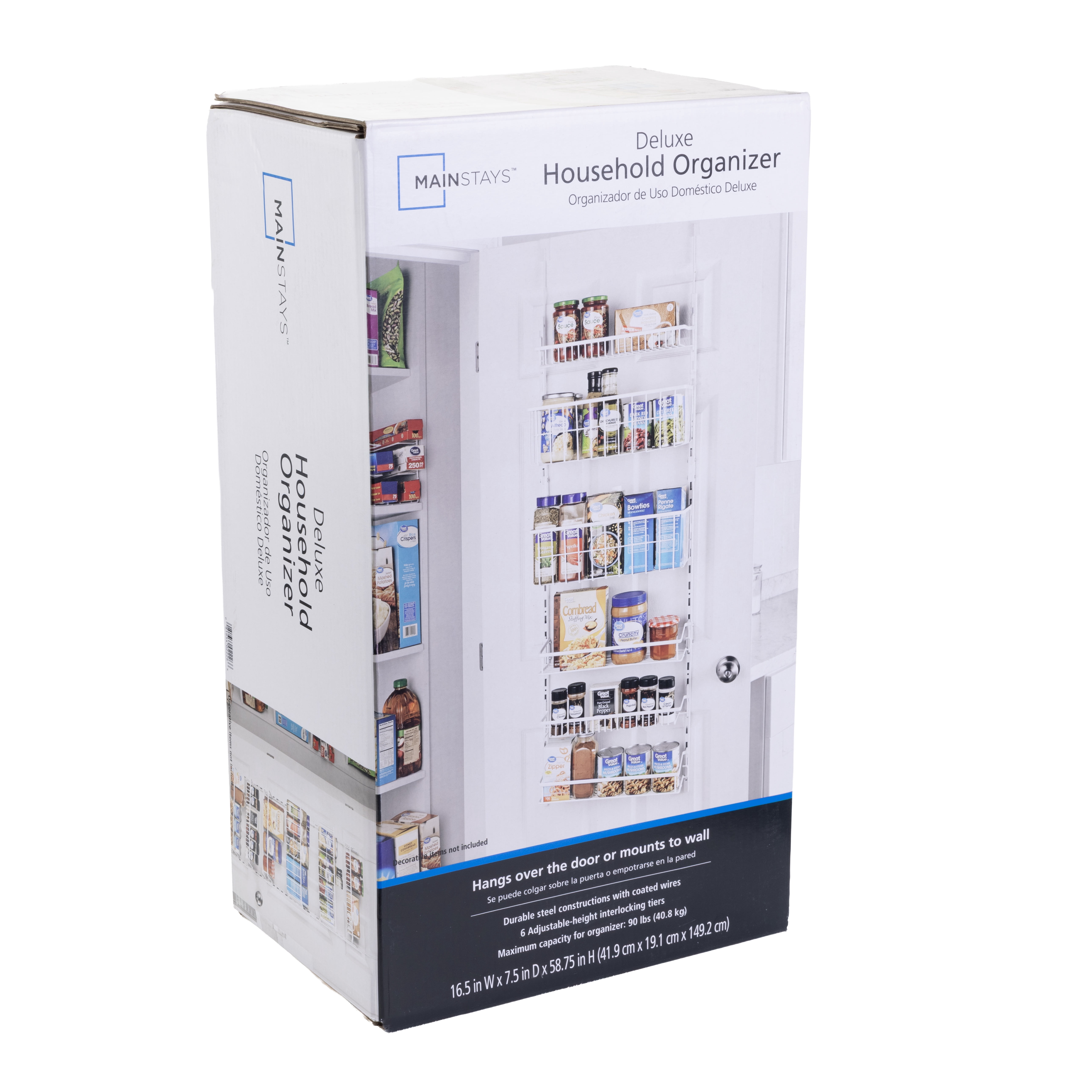 Mainstays Powder Coated Metal Over the Door Rack Organizer, 6 Tier Adjustable Shelves, White, Made for Kitchen Organization and Accessibility
