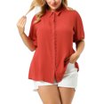 thumbnail image 2 of Women's Plus Size Shirt Short Sleeve Lace Inset Button Up Collar Top, 2 of 7