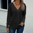 thumbnail image 2 of Women's Tops Dressy Casual V Neck Long Sleeve Buttons Hollow Out Lace Embroidered Blouses Shirts Shirt Juniors Women Plain Long Sleeve Shirts Apparel T Shirt Turtle Neck Tee Womens Work Out, 2 of 4