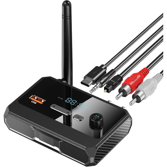 Bluetooth 5.3 Receiver for Home Stereo, RCA Bluetooth Adapter, Low Latency & HD Music Audio, Support Optical AUX 3.5mm, RCA Receiver Adapter for Speakers, Music Streaming Stereo System