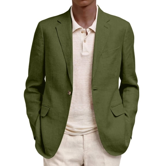 Casual Blazer for Men One Button Down Notch Lapel Suit Jackets Lightweight Summer Solid Classic Coats with Pocket Green L