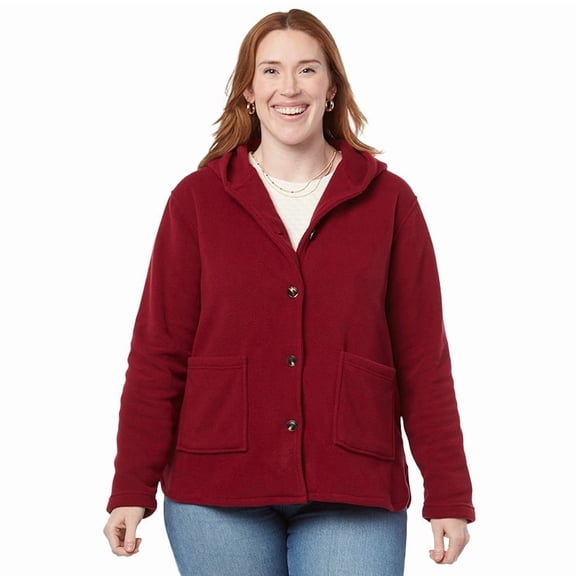 Women's Button-Up Fleece Jacket with Hood