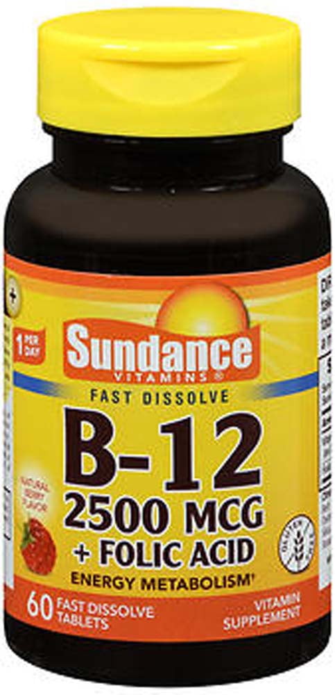 Sundance Vitamin B12 Plus Folic Acid Tablets, 2500 mcg, 60 Count