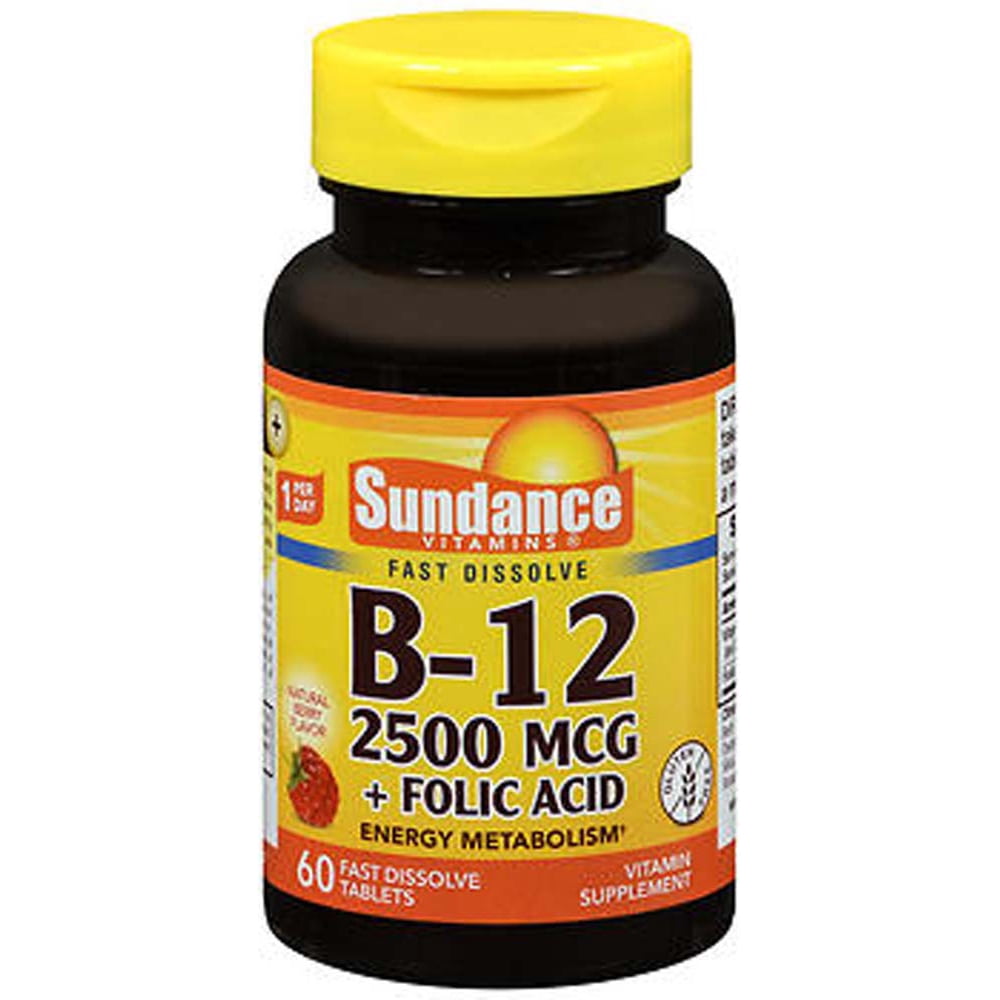 Sundance Vitamin B12 Plus Folic Acid Tablets, 2500 mcg, 60 Count
