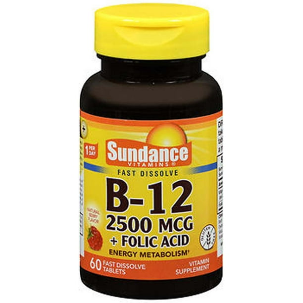 Sundance Vitamin B12 Plus Folic Acid Tablets, 2500 mcg, 60 Count