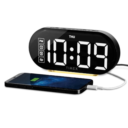 Timex Alarm Clock with Large Display, Night Light and USB Charger