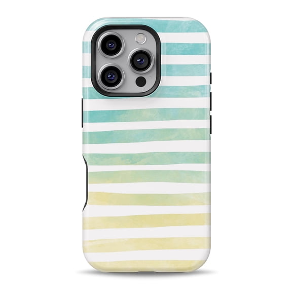 DesignSkinz Scratch-Resistant Hard Slim Case Compatible with iPhone 16 (Compatible with MagSafe) - Green WaterColor Ombre Stripes