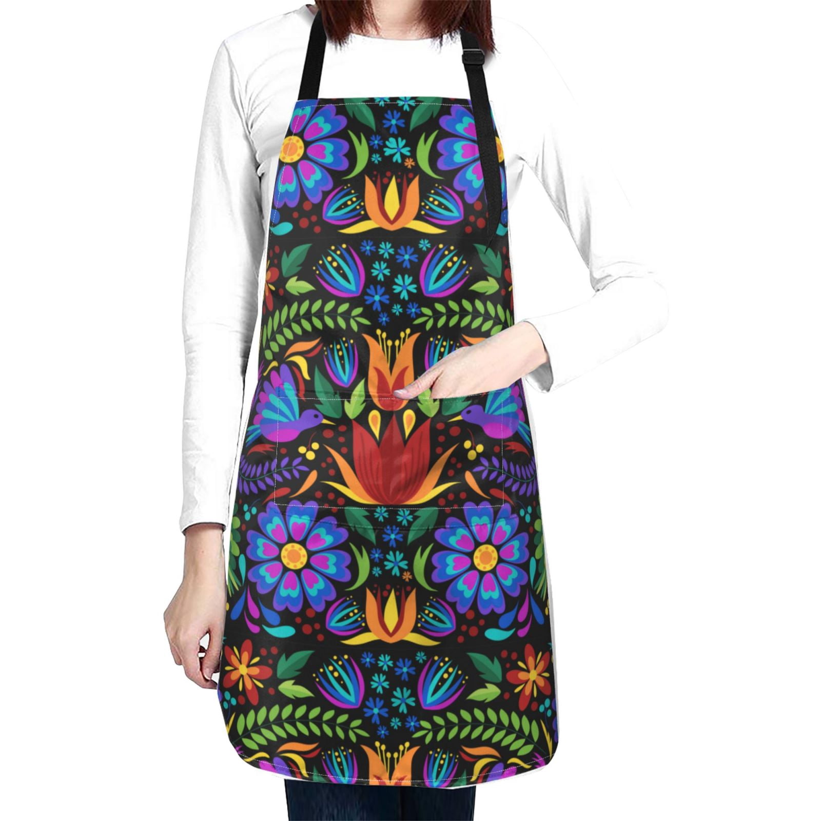 Kdxio Colorful Floral Apron with Pockets Adjustable Kitchen Aprons for Men Women Waterproof Aprons for Cooking,Drawing,Crafting, Baking Household Cleaning