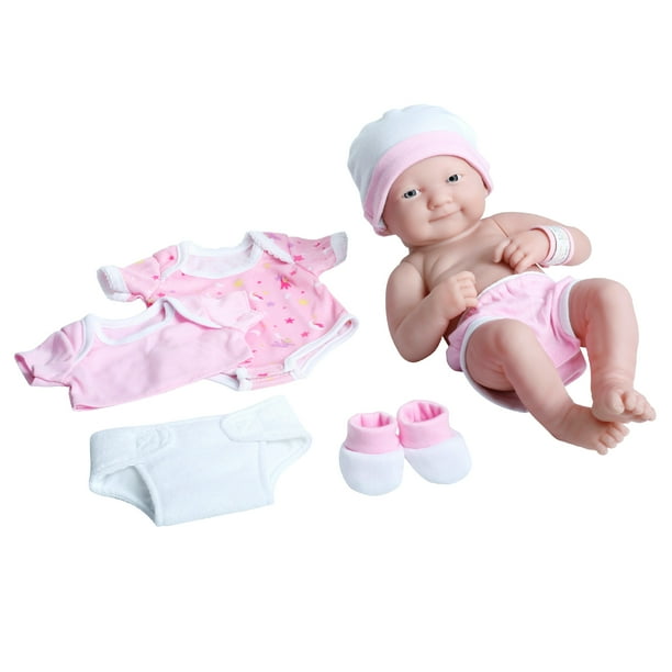 JC Toys 14" AllVinyl La Newborn, Smiling Baby Doll, Pink Deluxe