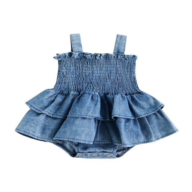 Baby Girl Denim Romper Dress Ruffle Sleeveless Halter Bodysuit Onesie Jumpsuit