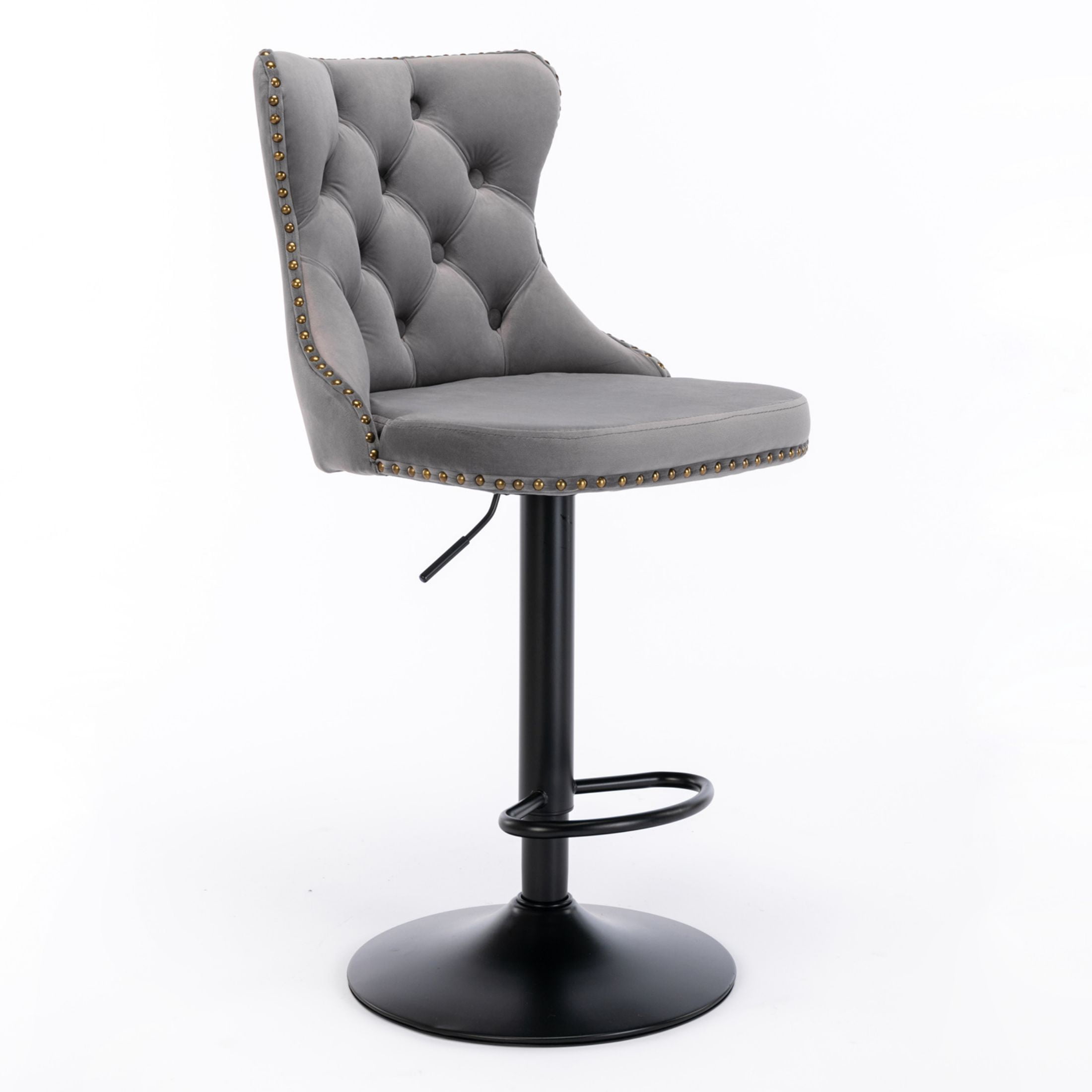 PORKISS Bar Stools, Velvet Adjustable Swivel Barstools with Back Set of 2, Modern Upholstered Kitchen Island Chairs with Tufted for Home Bar, Gray