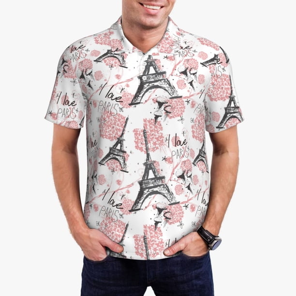 Fotbe Paris Camiseta Polo de Golf para Hombre con Estampado – Camisa Deportiva Transpirable con Cuello Abotonado-Large