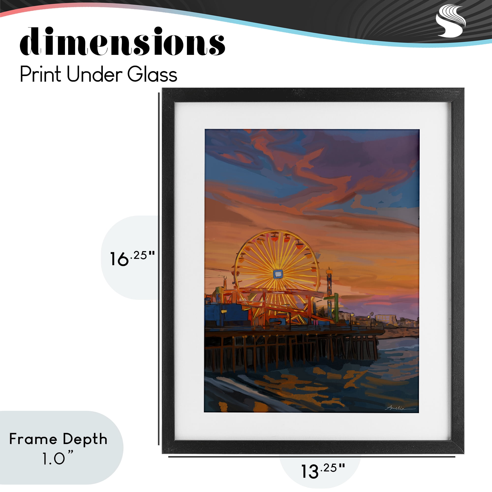 Stupell Industries Santa Monica Pier Sunset Black Framed Print Under Glass, design by Amelia Noyes