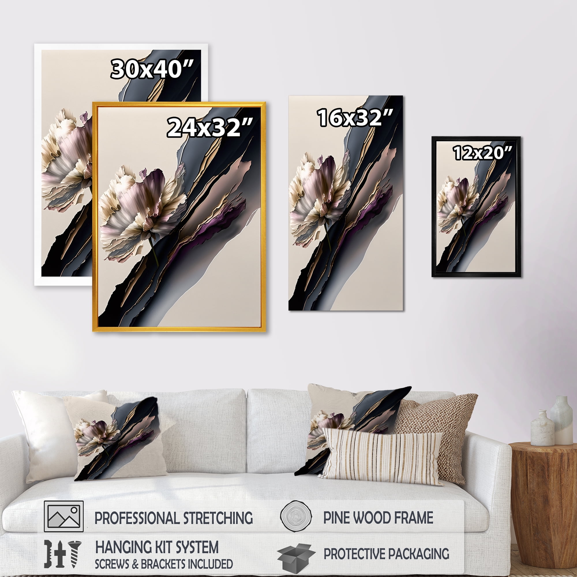 Designart Purple Peony Hyperrealistic Flowers IV Canvas Wall Art