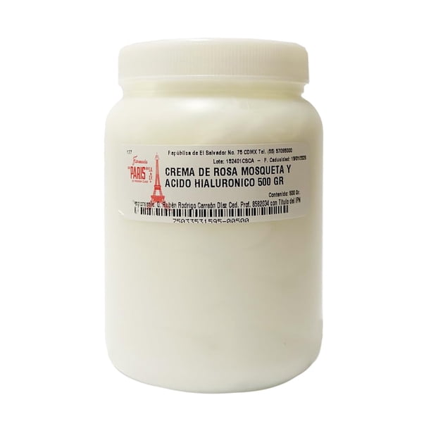 Farmacia PARIS | Crema Facial con Rosa Mosqueta y Ácido Hialurónico (500 gr) | Hidratante Anti edad | Trata y Previene Lineas de Expresión, Arrugas, Cicatrices