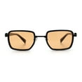 thumbnail image 4 of Hipster Dad Fashion Double Rim Narrow Rectangular Luxury Sunglasses Gunmetal Black - Beige, 4 of 7