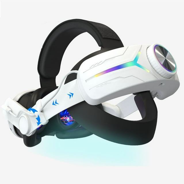 Bandeau de Recharge pour Meta Quest 3 avec Bloc‐pile 8000 mAh pour Prolonger le Temps de Jeu, Lumières RVB Colorées, et Bandeau Ajustable, Accessoires de Remplacement pour un Soutien Accru et un Soulagement de la Pression