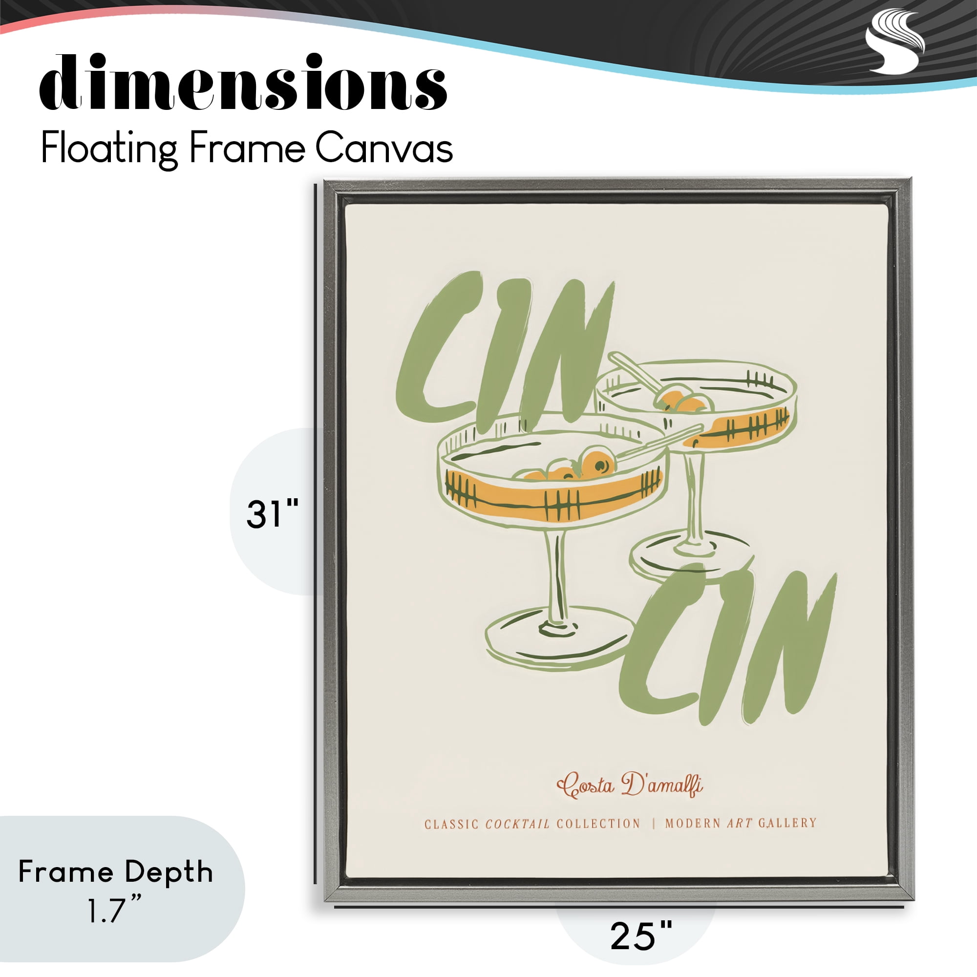 Stupell Industries Cin Cin Amalfi Cocktail Gray Framed Floater Canvas Wall Art, design by The Prints Vibe