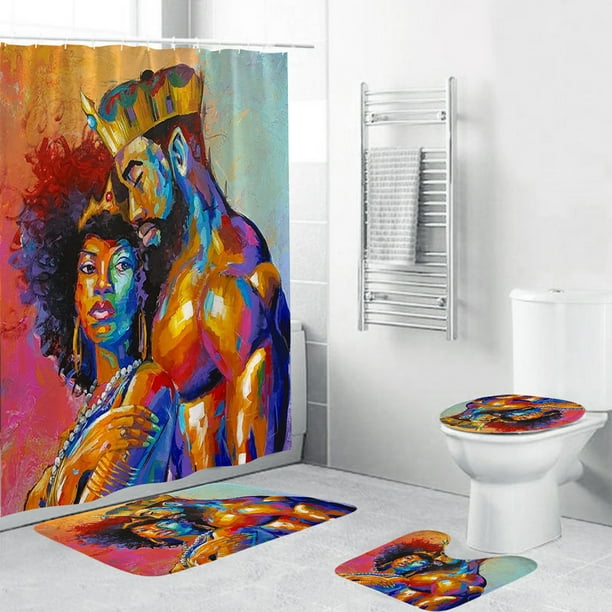 1 3 4pcs African American King Lovers Couple Shower Curtain Queen Colorful Oil Painting Decor Bathroom Set Waterproof Mildew Proof 12 Pack Plastic Hooks Walmart Com Walmart Com