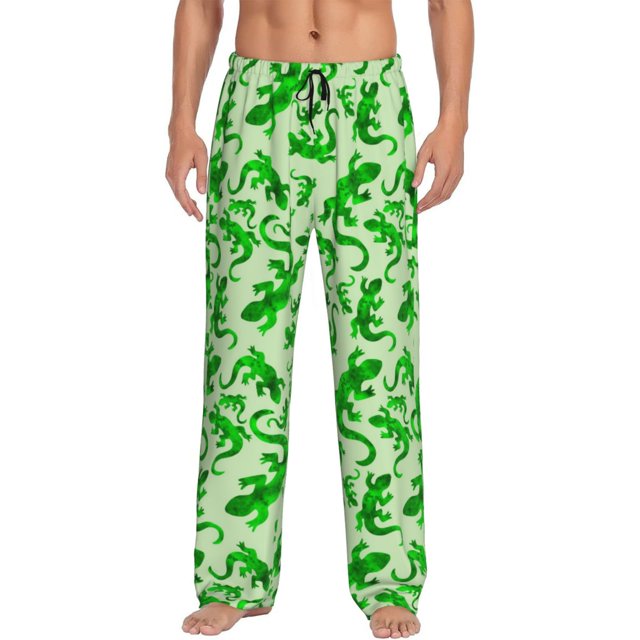 Fotbe Green Lizard Pantalones de Pijama para Hombre, Pantalones de Dormir, Pantalones de Casa con Cintura Ajustable y Bolsillos-Large