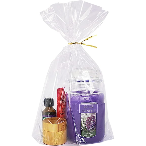 YANTONG 50 CT 12x16 inches Large Clear Bottom Gusset Cellophane Gift Bags with 6" Gold Twist Ties, Cello Packaging for Baby Showers, and Wedding Gift Wrapping