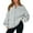 Light Gray, variant on WTOBBY Women's Oversized V-Neck Zip-Front Jacket, Long Sleeve Solid Color Loose Fit Shacket, Casual Streetwear Open Style Coat, Lightweight Layering Piece for Women,Black L