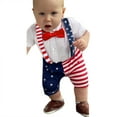 thumbnail image 3 of KAUOD Boys Independence Day Formal Suit Summer Gentleman Suits Set Shirts with Bowtie & Star Stripe Overalls Shorts, 3 of 9