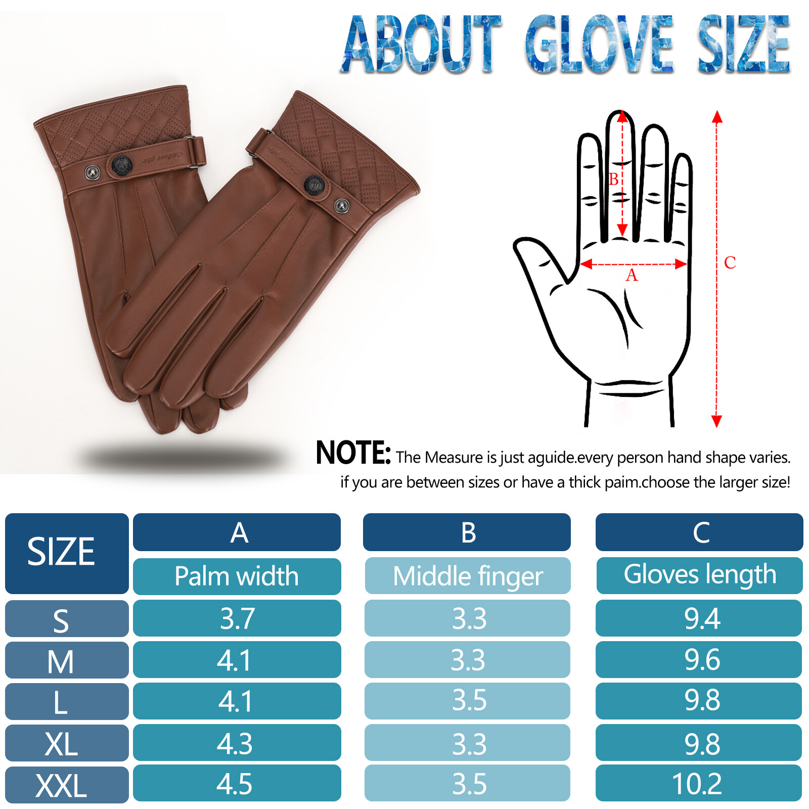 Leather Gloves for Men, Warm Wool Lined PU Leather Winter Gloves Touchscreen Texting,Driving Gloves Men Waterproof - image 5 of 7