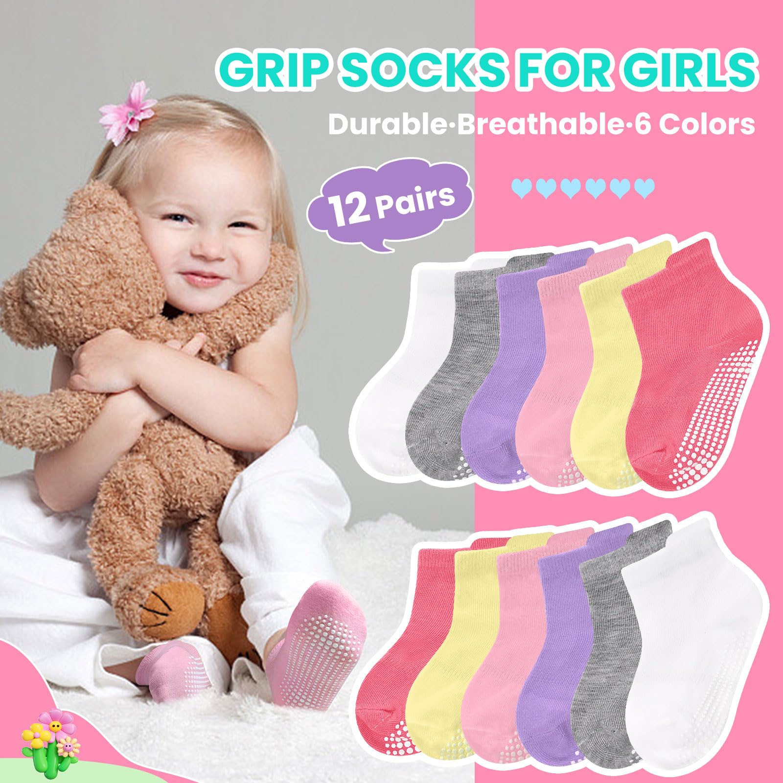 Hycles Toddler Girl Non-Slip Ankle Socks 12-Pair photo 2