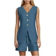 thumbnail image 3 of Oplxuo Women's 2 Piece Outfits Dressy V Neck Blazer Vest Tank Tops Shorts Sets Matching Summer Office Work Suits, 3 of 7