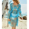 thumbnail image 2 of Lu's Chic Women's Crochet Beach Cover Up V Neck Bikini Cover Ups Half Sleeve Hollow Out Soft Sexy Holiday Fall Beachwear Blue Small, 2 of 4