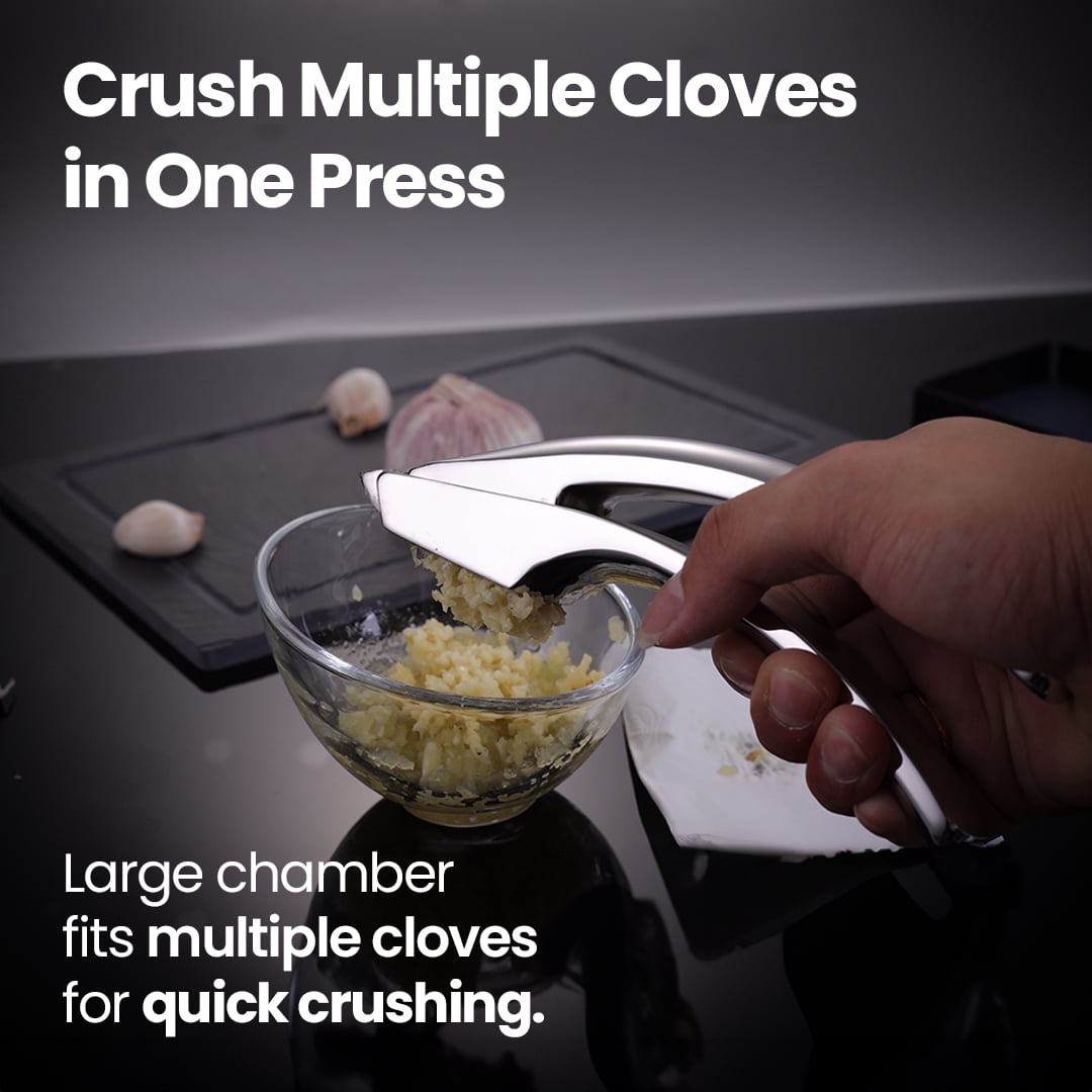 Gourmet Easy -No Peeling Required Stainless Steel Garlic Press with Detachable Handle for Coarse Mincing - Premium Garlic Mincer Tool, Rust-Proof, Easy to Clean, Dishwasher Safe Garlic Crusher
