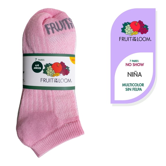 Tin Corto Fruit Of The Loom para Niña, Multicolor Sin Felpa Talla CH Paquete con 7 Pares