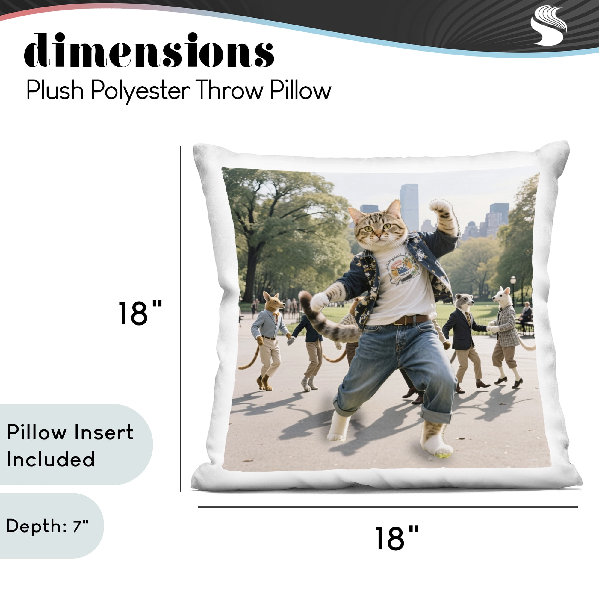Stupell Industries Stylish Cat Dancing in Park Decorative Printed Throw Pillow, design by CAD Designs, 18 x 7 x 18