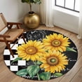 thumbnail image 3 of Round Area Rug 5 Ft, Yellow Sunflower Washable Non-Slip Circle Carpet for Living Room/Bedroom, Black White Plaid Watercolor Floral Low-Profile Runner Mats Collection Rugs for Indoor, 3 of 7