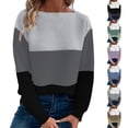 thumbnail image 2 of Utoimkio Women's Striped Sweater Pullover Crew Neck Long Sleeve Cable Knitted Color Block Casual Loose Lightweight Sweaters for Women, 2 of 9