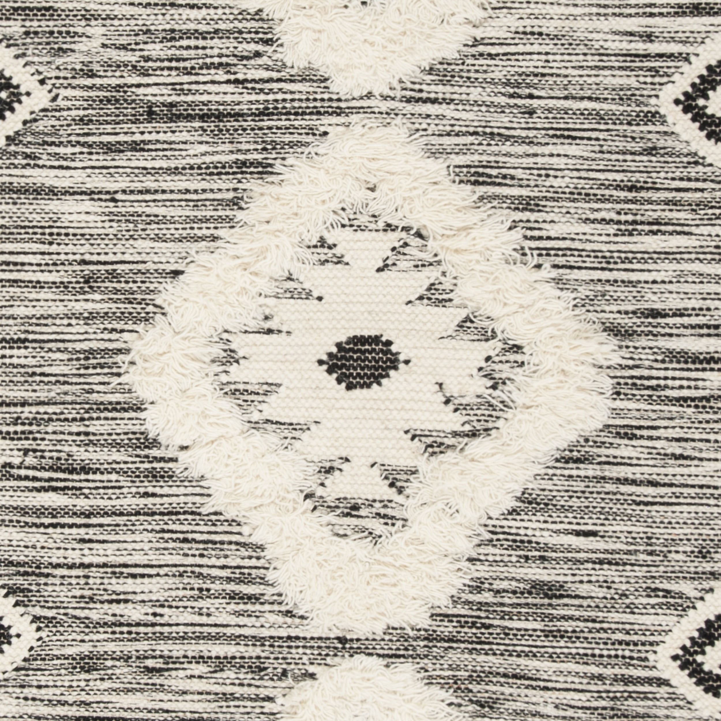SAFAVIEH Kenya Pierce Geometric Diamonds Fringe Area Rug, Black/Ivory, 5' x 8'