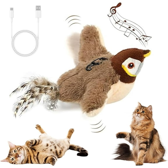 2026 Upgrade Cat Meowdy Bird Toy, Flapping Bird Cat Toy, Interactive Chirping Bird Cat Toy, Simulated Chirping Sparrow with Flapping Wings, Plush Cat Toy for Indoor Cats