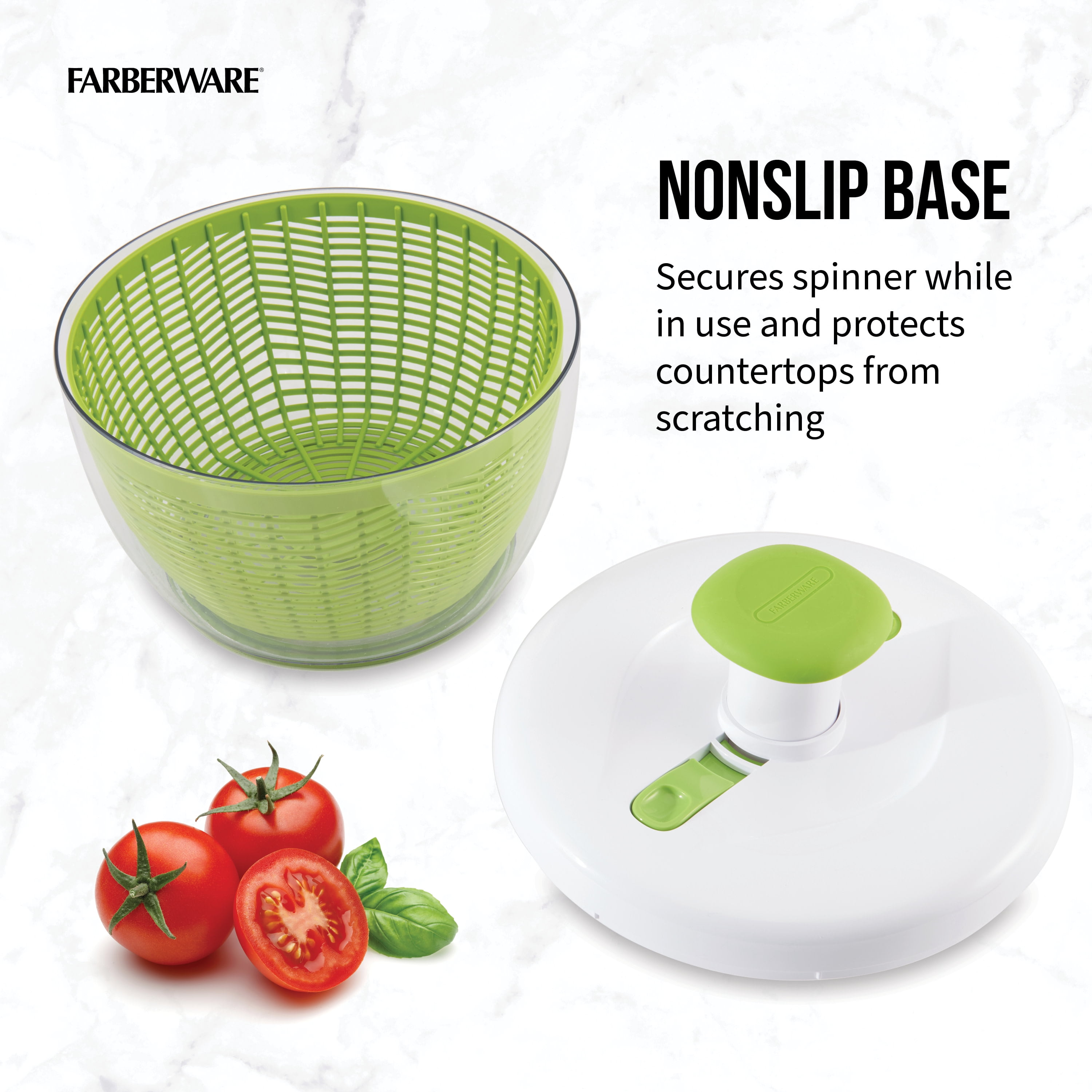 Farberware Easy to use pro Pump Spinner with Bowl, Large 6.65 quart, Green
