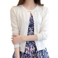 thumbnail image 2 of Joernso Women Solid Color Faux Pearl Button Short Knitted Cardigan Sweater Slim Shrug, 2 of 8