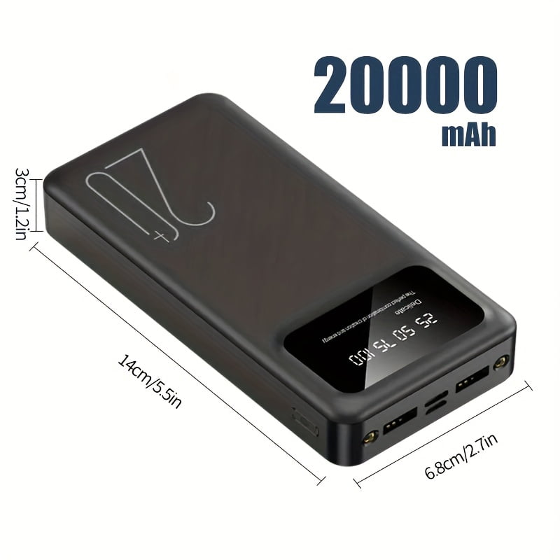 Large capacity 10000mAh/20000mAh power bank, support Micro/Type-C interface, dual input and dual output digital display power bank, dual LED lamp portable mobile power supply, safe and stable polymer