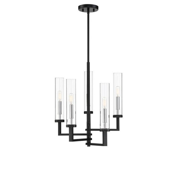 Folsom 5-Light Adjustable Chandelier in Matte Black with Polished Chrome Accents